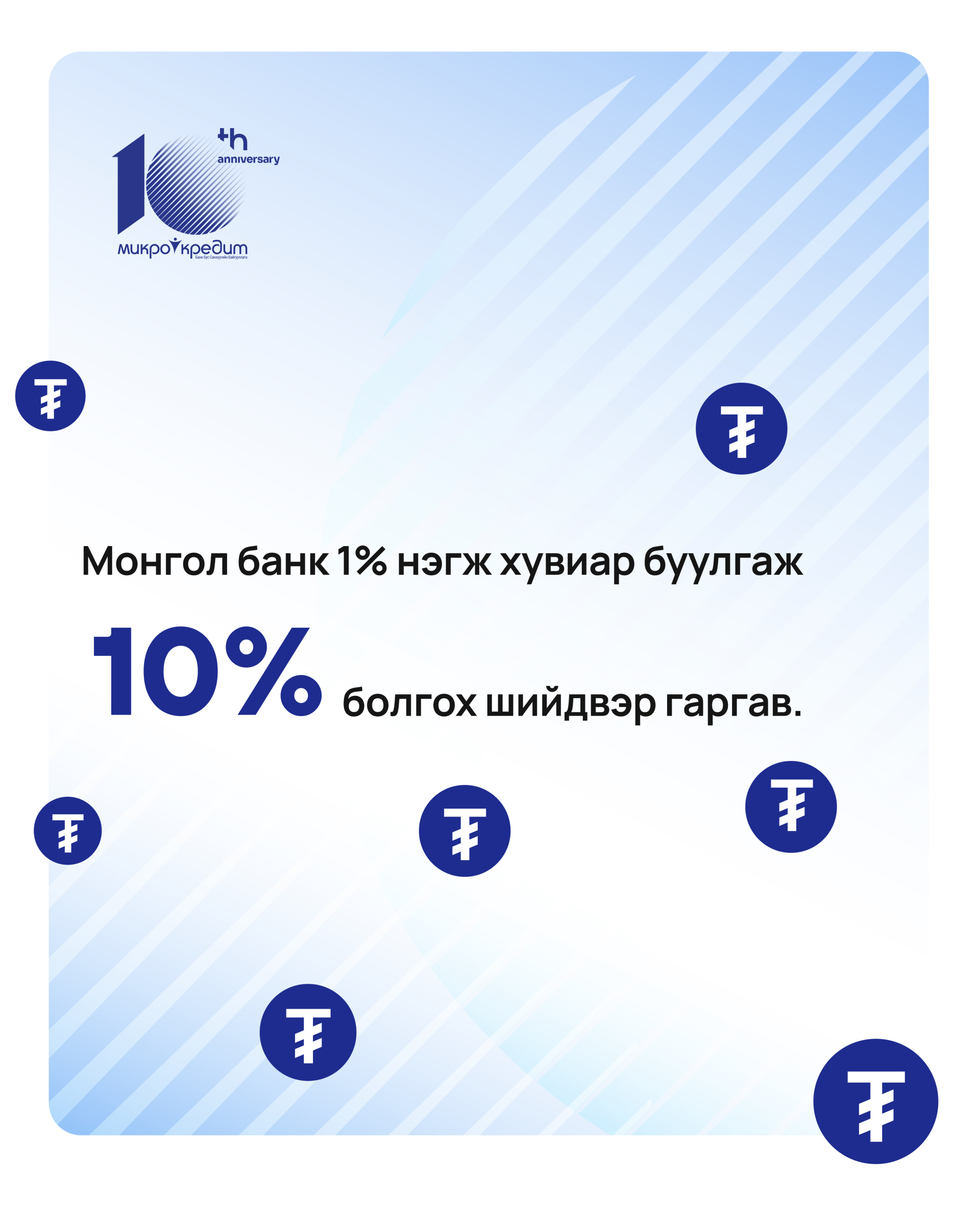 Бодлогын хүүг 1% нэгж хувиар буулгаж, 10% болгох шийдвэр гаргав.